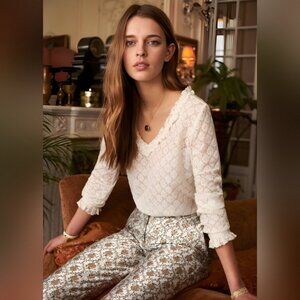 Sézane Leonora Soft White Lace Blouse - US 10